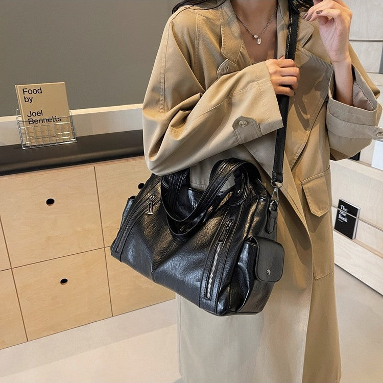 Retro Large Capacity Shoulder Bags Autumn And Winter Zipper Crossbody Bag For Women Handbags