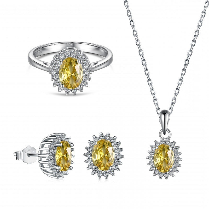 S925 Sterling Silver 5A Zircon Colored Gems Full Diamond Oval