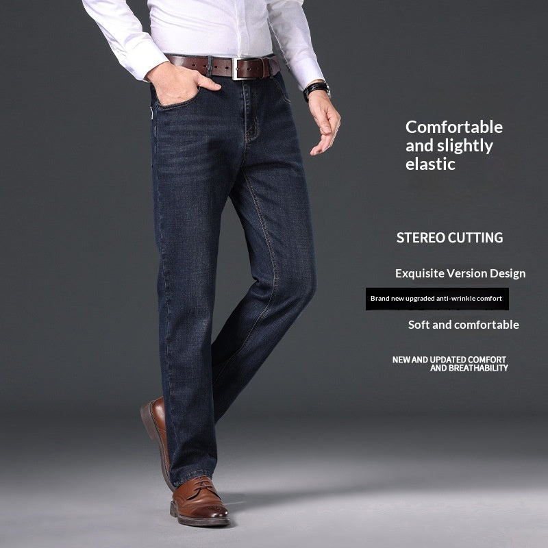 Mens New All-Match Thicker High-End Slim-Fit Straight Jeans