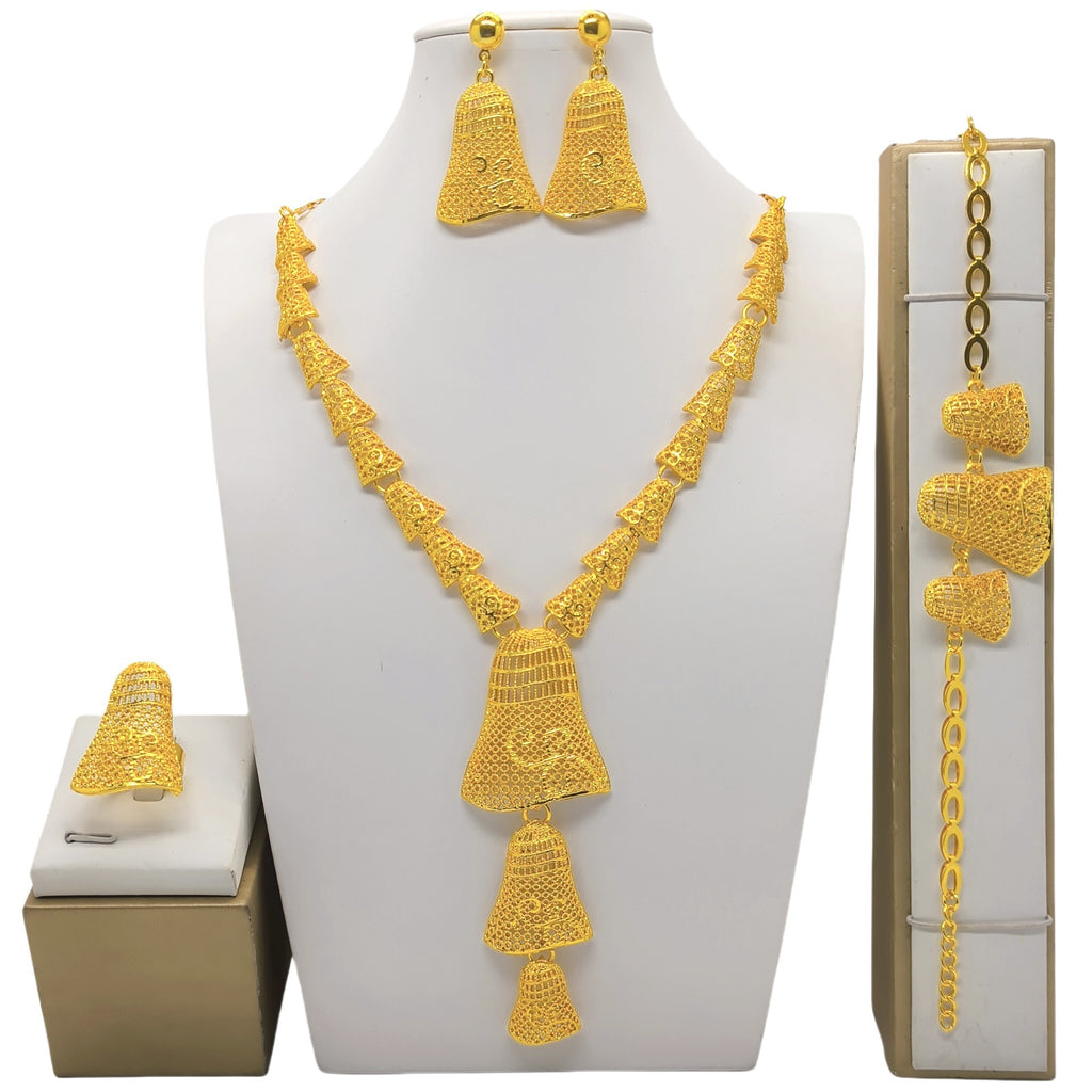 24k Gold-plated Necklace Bracelet Earrings Suit