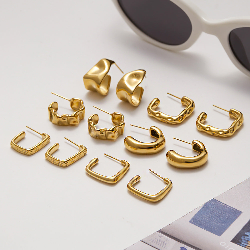 Jieding European And American Stainless Steel C-shaped Ear Studs Light Luxury High Sense