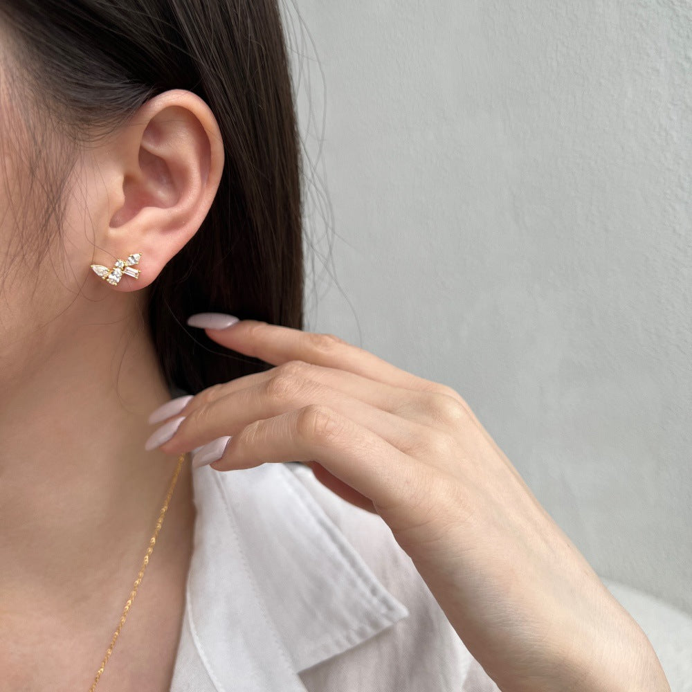 S925 Sterling Silver Stud Earrings Geometric Irregular Design Butterfly Shape