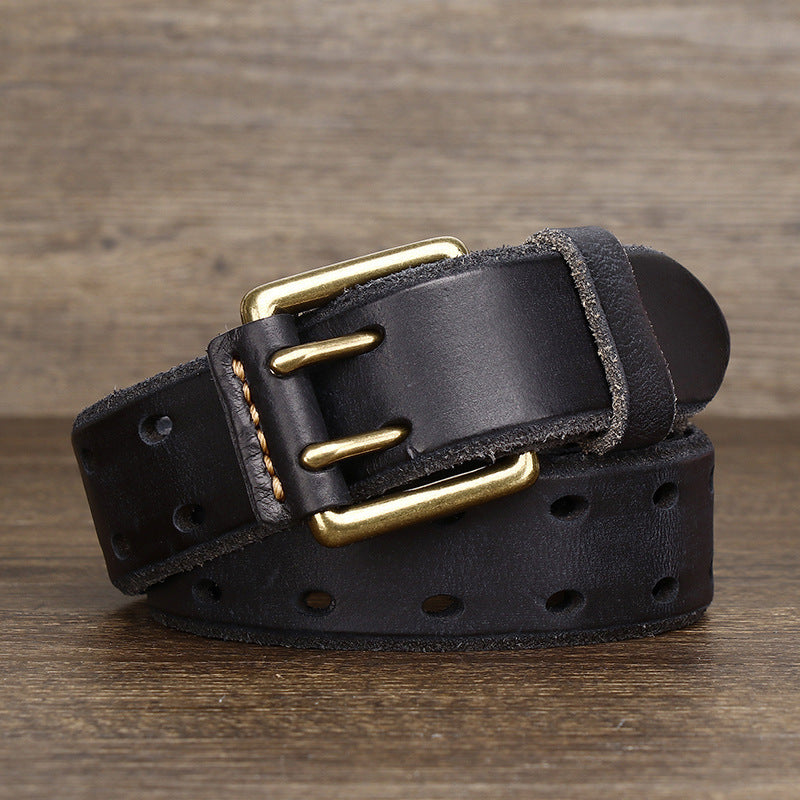Men's Casual Retro Free Pin Punch First Layer Cowhide Lazy Belt