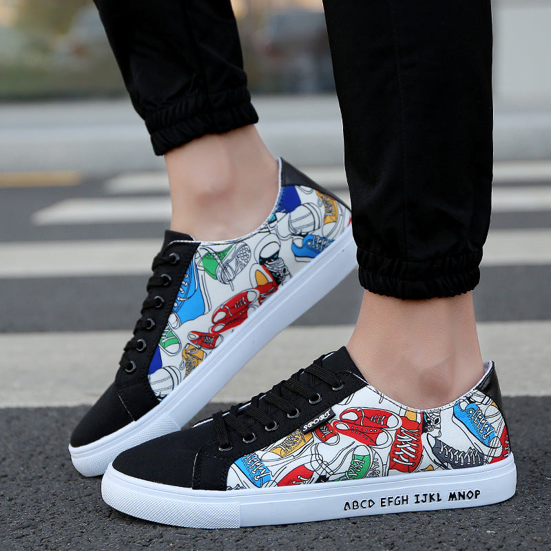 Spring and autumn men's canvas shoes casual shoes men's shoes breathable Korean low tide black and white shoes