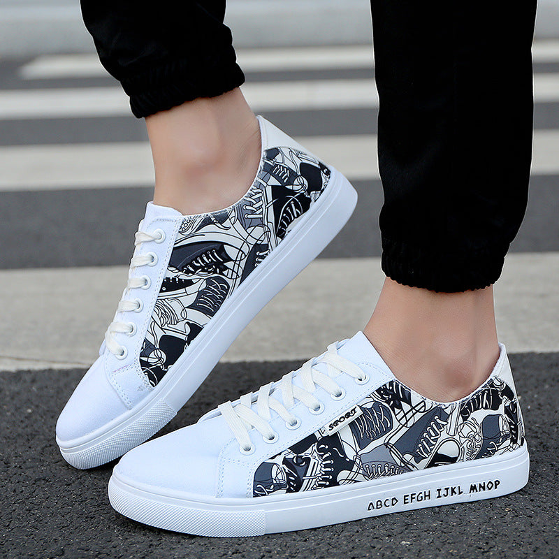 Spring and autumn men's canvas shoes casual shoes men's shoes breathable Korean low tide black and white shoes