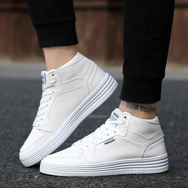 Round Head High-Top Strap Flat White Shoes Men