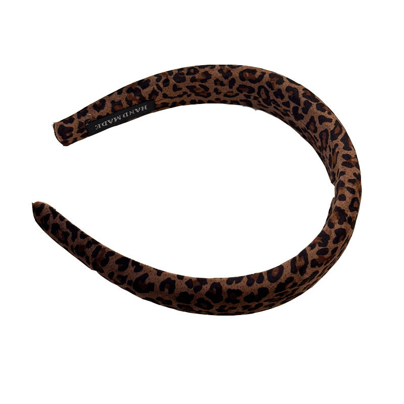 Fashionable All-matching Vintage Leopard Print Velvet Sponge Headband