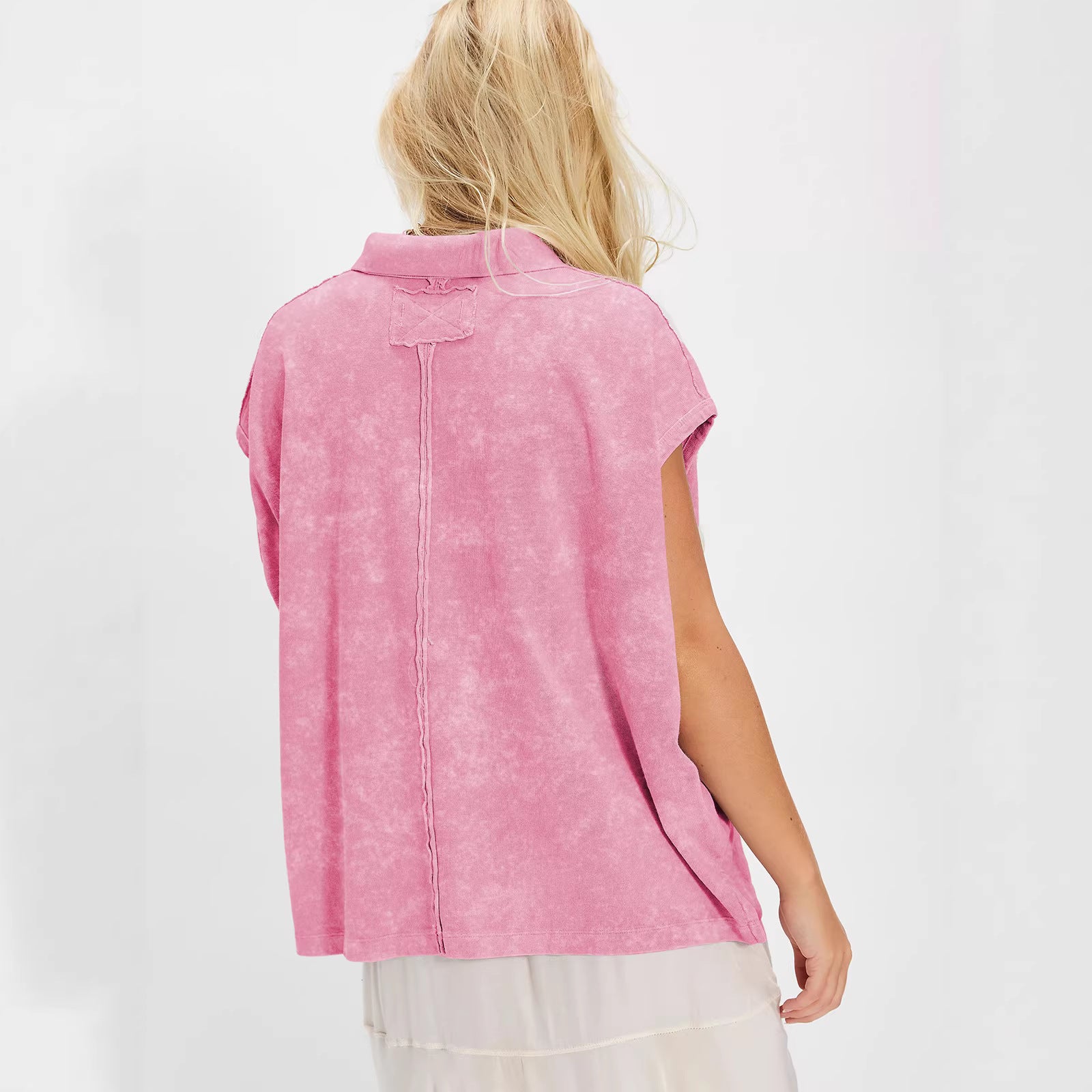 Turn-down Collar Drop-shoulder Loose-fit Casual Top