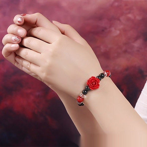 Year Of Birth Cinnabar Rose Pendant Necklace Women's Sweater Chain Short