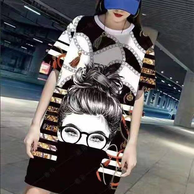 Beijing Opera Facial Print Medium Long Half Sleeve