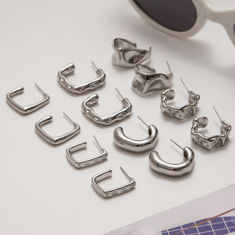 Jieding European And American Stainless Steel C-shaped Ear Studs Light Luxury High Sense