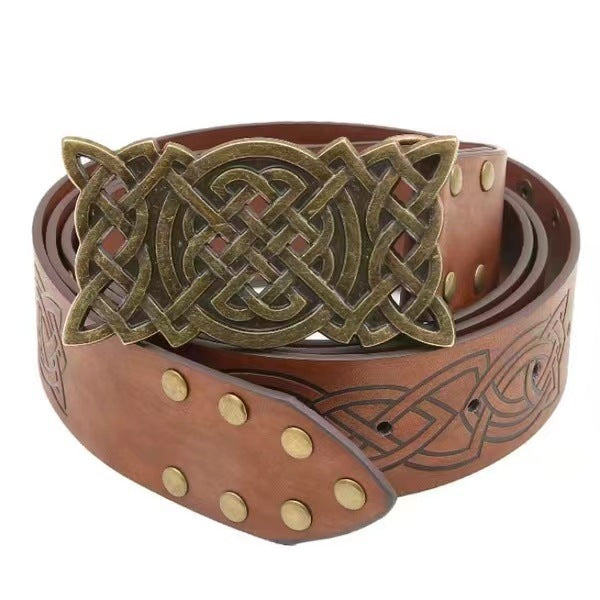 Viking Style Skateboard Buckle Embossed Rivet Belt