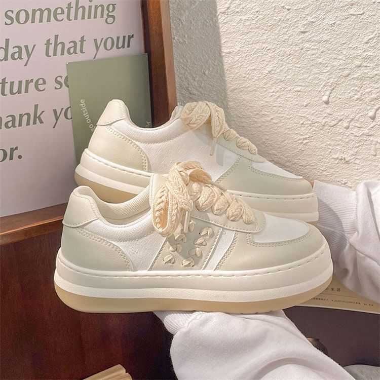 Wheat White Shoes For Women Thick-soled Big Head