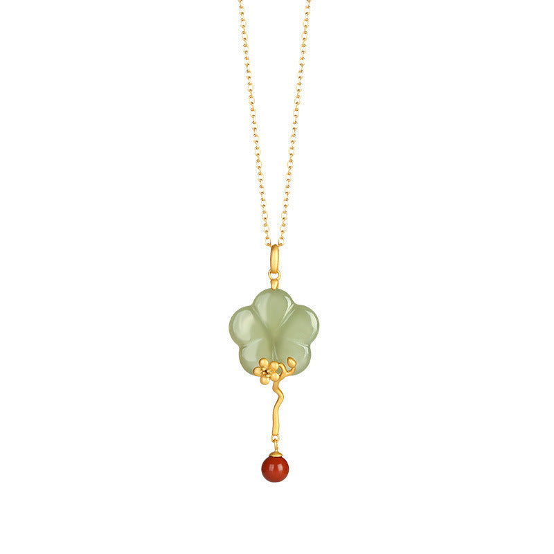 Flower Inlaid Natural Hetian Jade Clavicle Chain