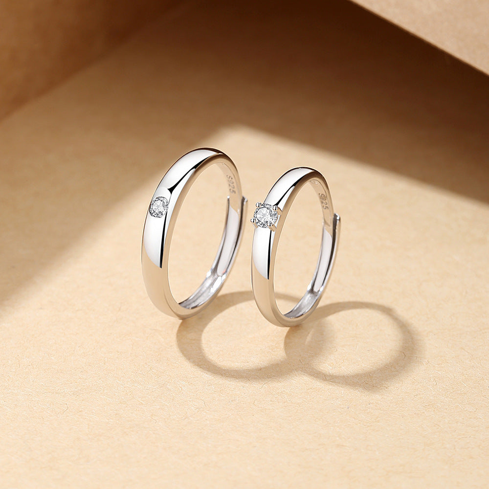 Ring Flash Single Zircon Couple Ring Men And Women Niche Opening Couple Rings