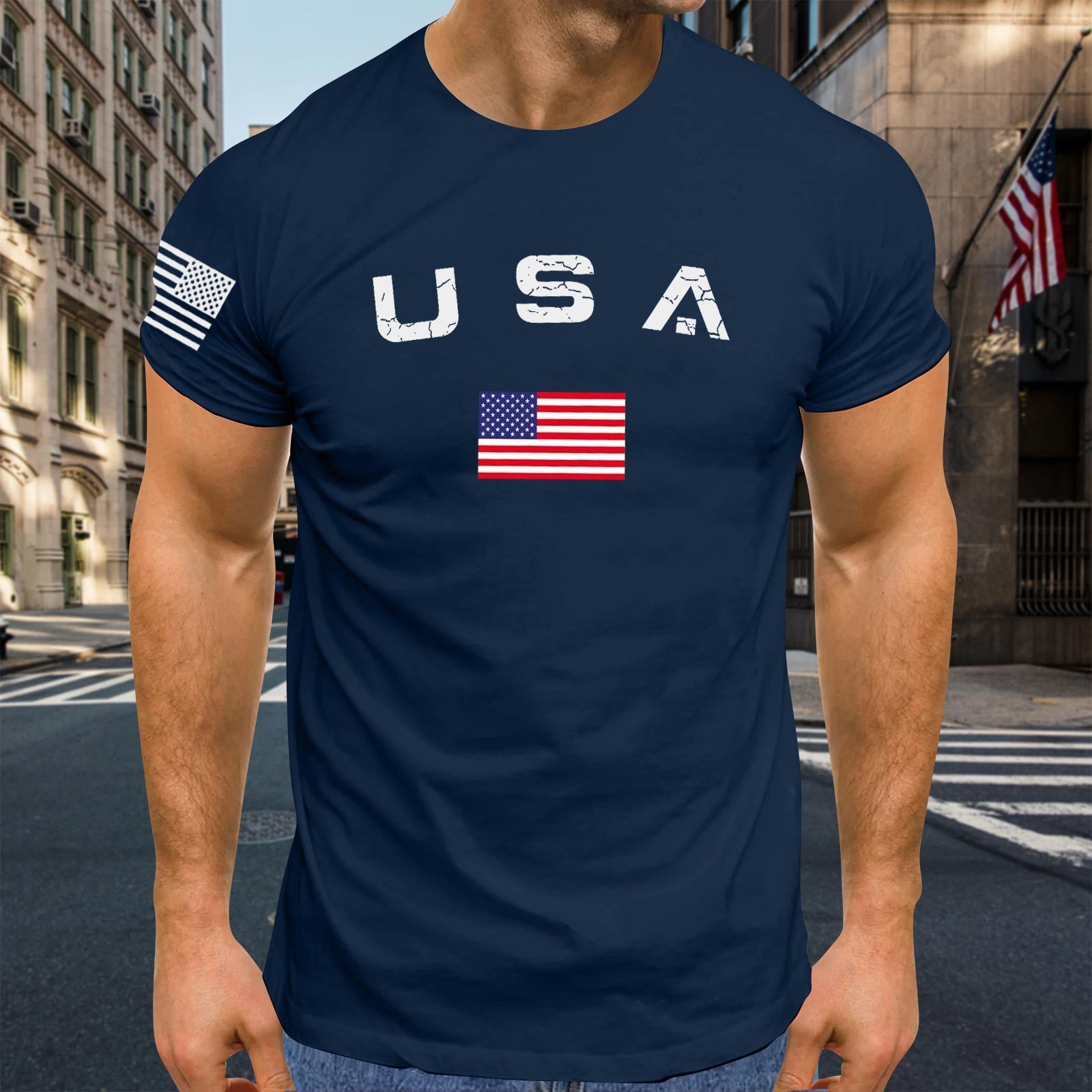 3D Digital Printing American Men's Round Neck Short Sleeve