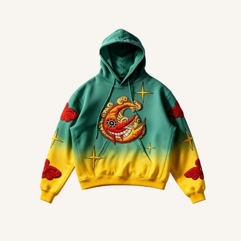 Vintage Print Loose-fitting Hoodie Sweater