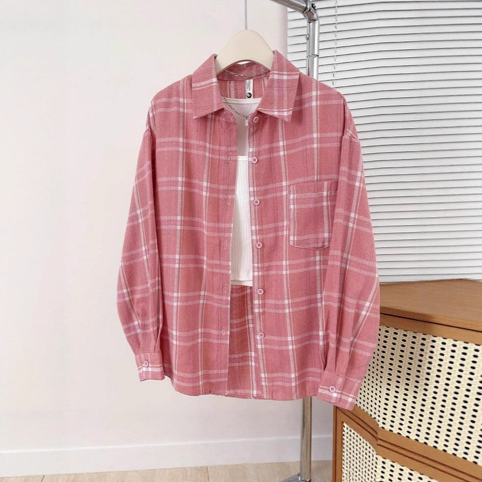 Hong Kong-style Vintage Plaid Shirt For Women