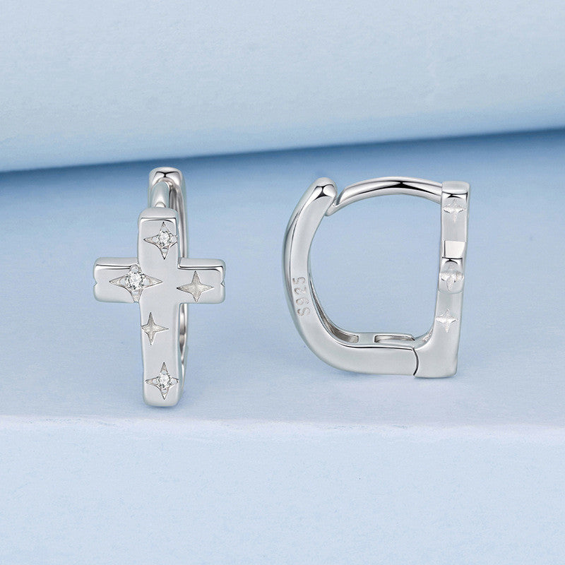 Original S925 Sterling Silver Star Cross Ear Clip