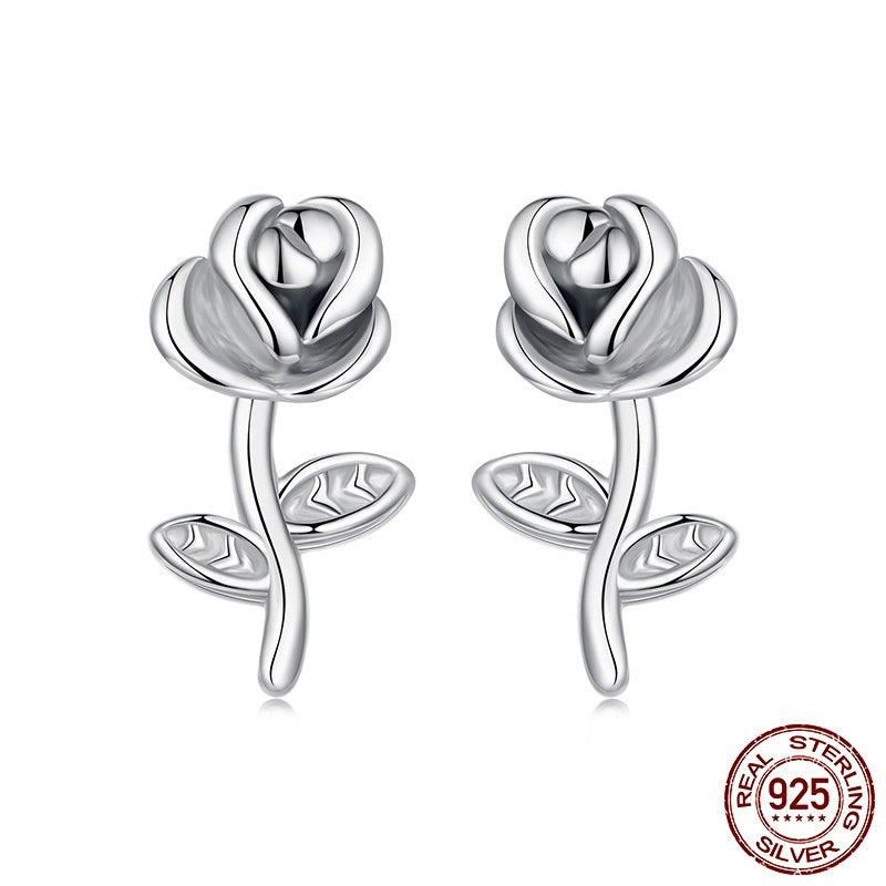 Smart Three-dimensional Rose Stud Earrings For Women Romantic Valentine's Day S925 Sterling Silver