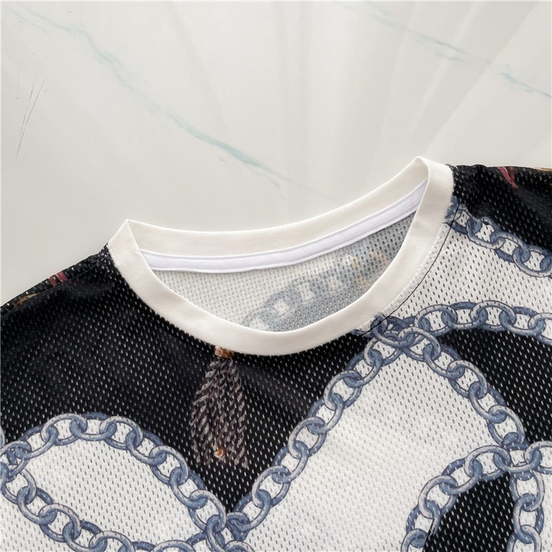 Beijing Opera Facial Print Medium Long Half Sleeve