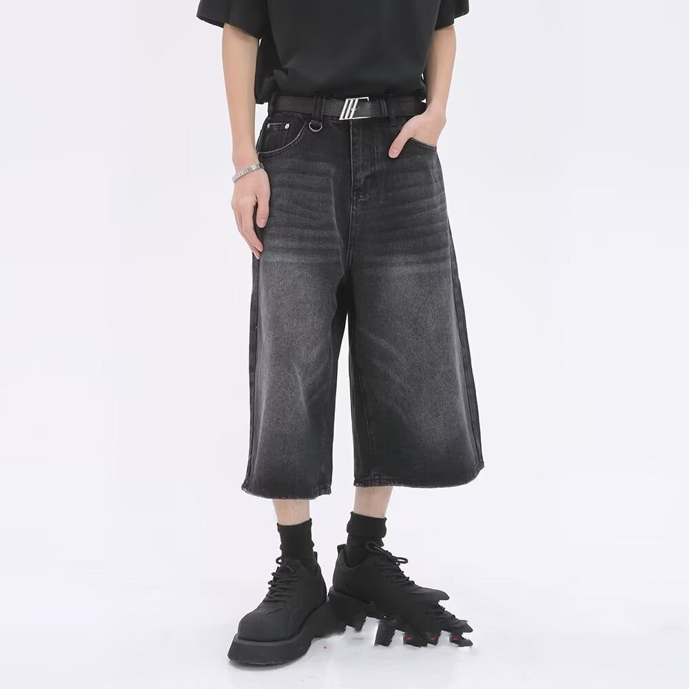 Distressed Straight-leg Denim Middle Pants Men