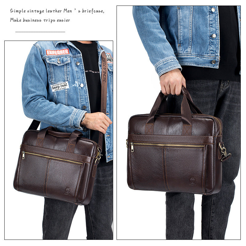 Men's First Layer Cowhide Portable Briefcase