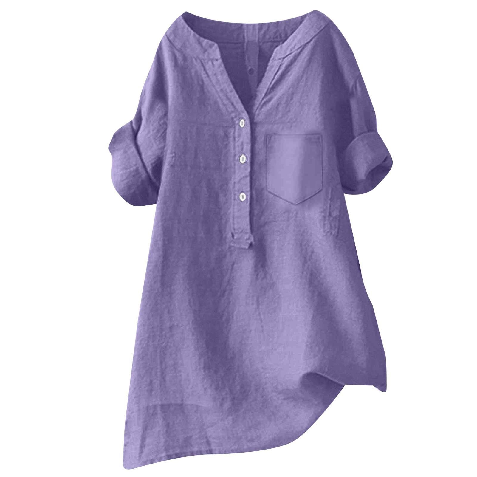 Loose Solid Color Cotton And Linen Top Shirt