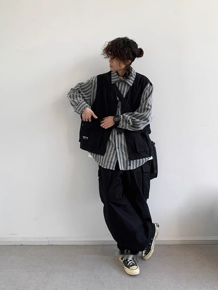 Japanese Retro Wide Leg Basic Workwear Pants For Men In Spring And Autumn