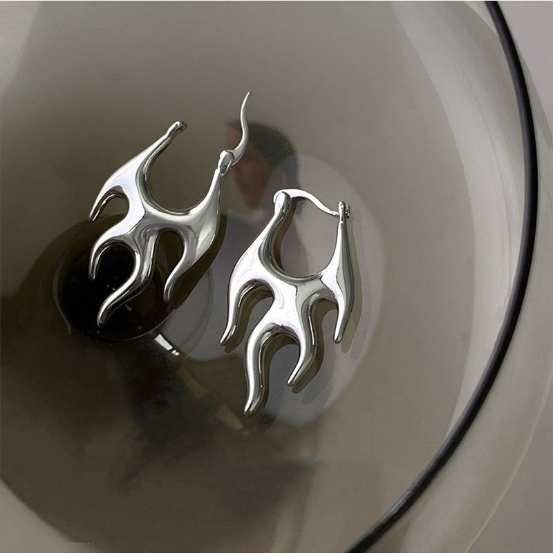 Personality Flame Ear Clip Exaggerated Metallic Earrings High Sense