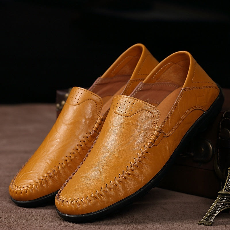 Men's Casual Leather Shoes Lightweight And Versatile British-style Round Toe