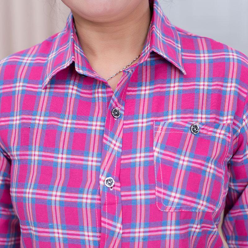 Middle-aged And Elderly Women's Loose Long-sleeved Slim-fit Plaid Shirt