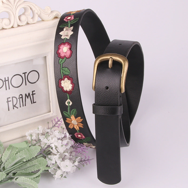 Embroidered Flower Decoration Women's Belt Vintage