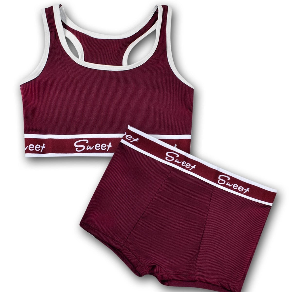Cotton Wide-brimmed Letters Mid Waist Girl Sports Underwear Suit