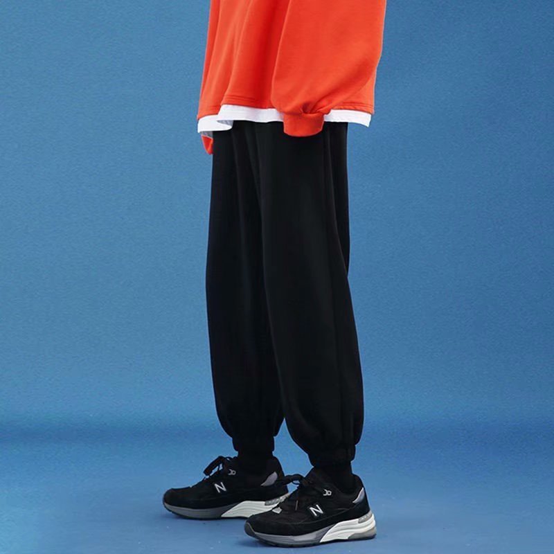 Trendy Fleece-lined Thickened Loose Tappered Gray Casual Pants