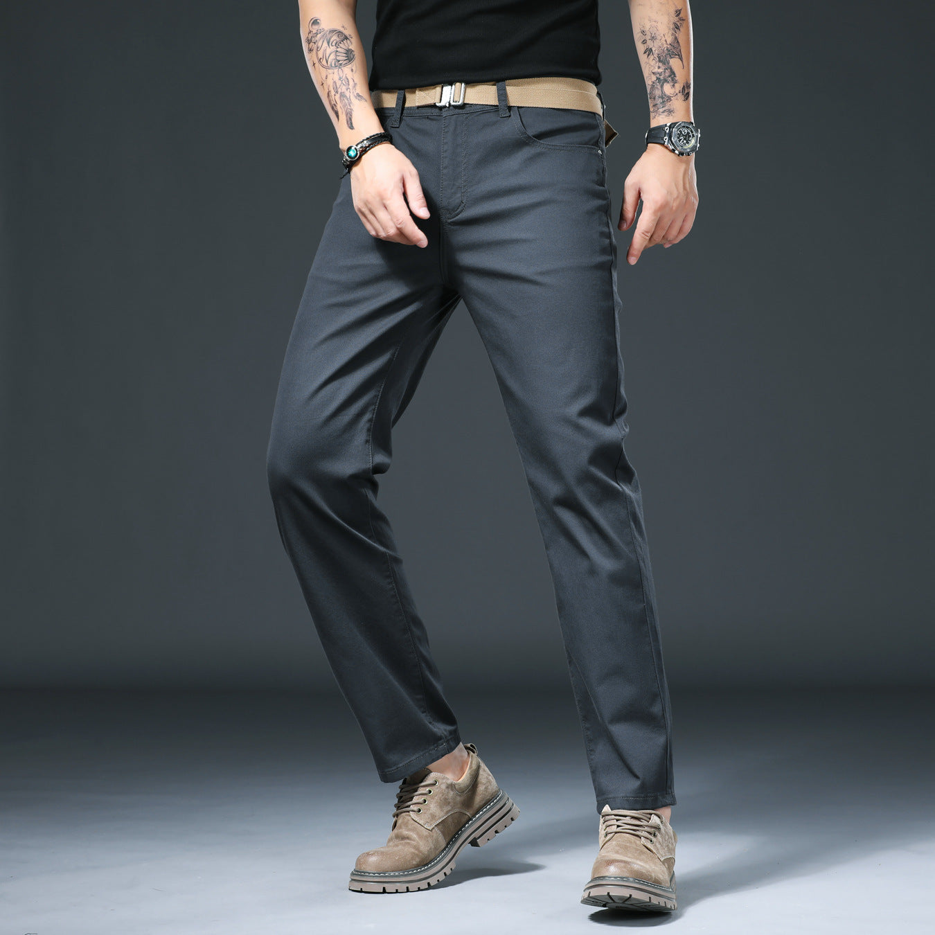 Straight Spring And Autumn Versatile Simple Loose Elastic Spring Men's Casual Pants