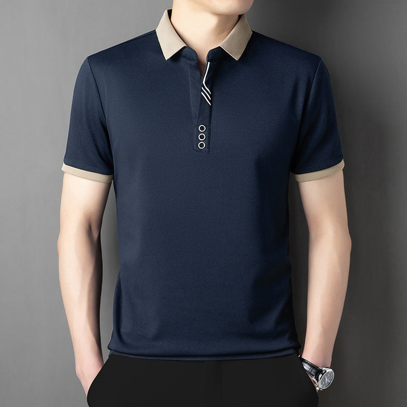Summer Lapels Short-sleeved T-shirt Men's Skin-friendly Breathable Casual Top