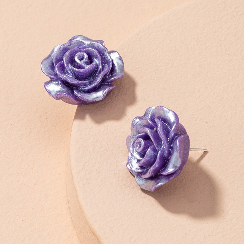 Transparent Resin Gold-foil Roses Stud Earrings