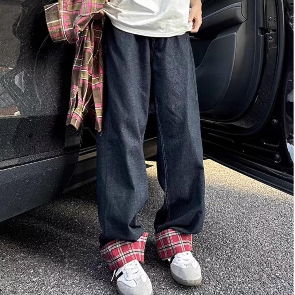 Stitching Curling Jeans Men's Summer Thin Straight