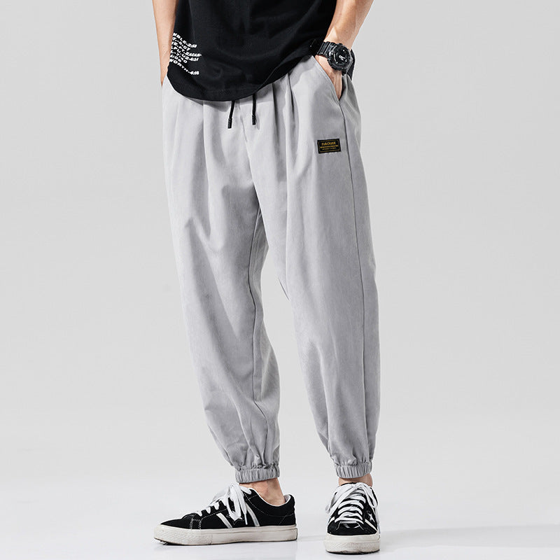 Japanese-style loose-fit cropped nine-point pants
