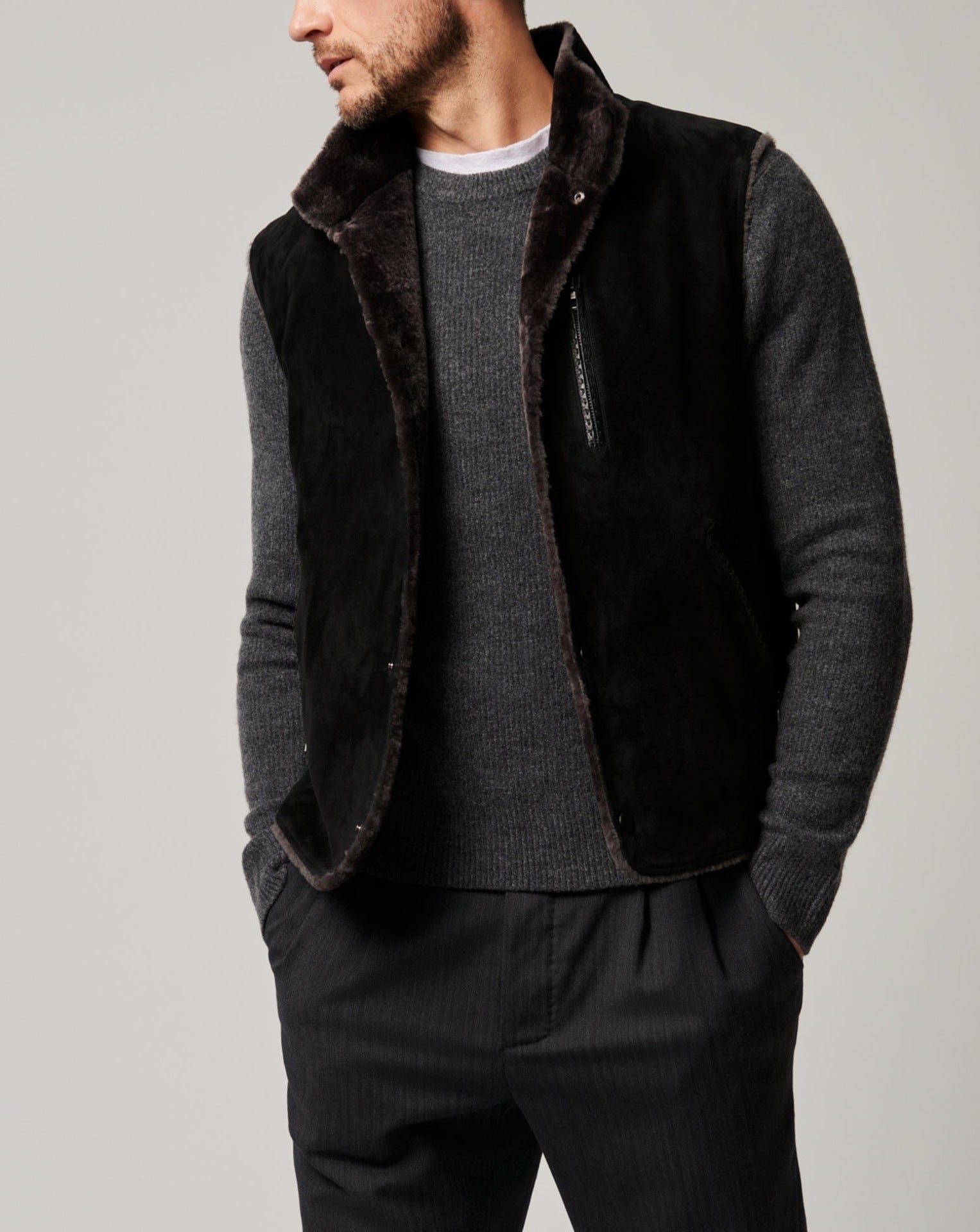 Autumn And Winter Fur Integrated Single-breasted Pocket Turn-down Collar Coat
