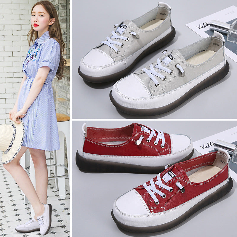 Women's Fashionable Casual Soft Bottom Leather Low-cut Sneakers