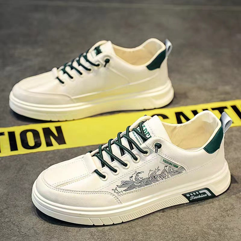 Men's Trendy All-match Low Top Casual Leather Soft Bottom White Shoes Sports Board Shoes Trendy