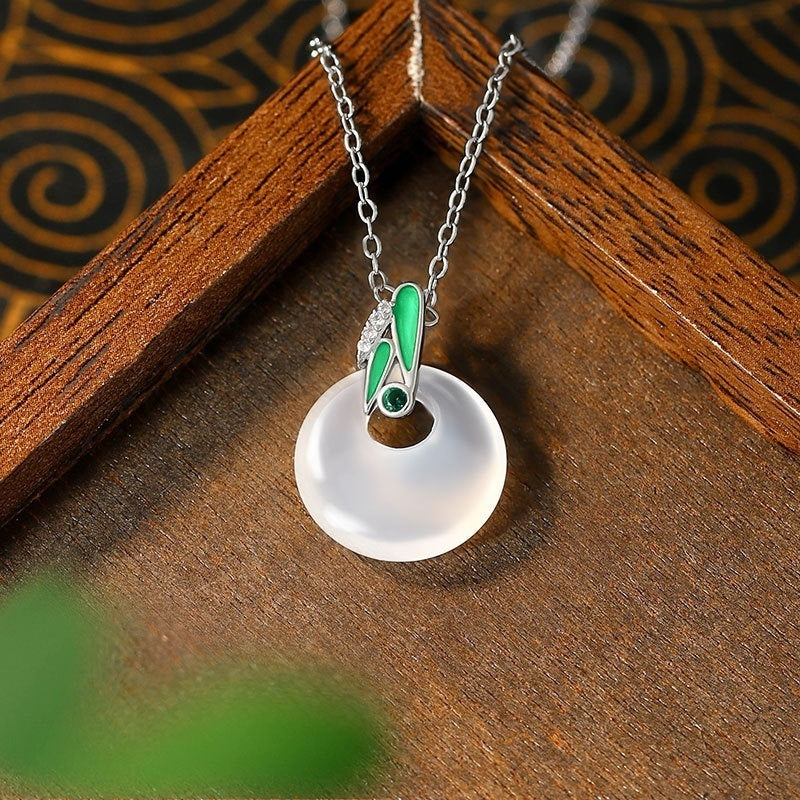 Natural White Chalcedony Ins Style Bamboo Presages Safety Light Luxury Advanced Clavicle Chain Female
