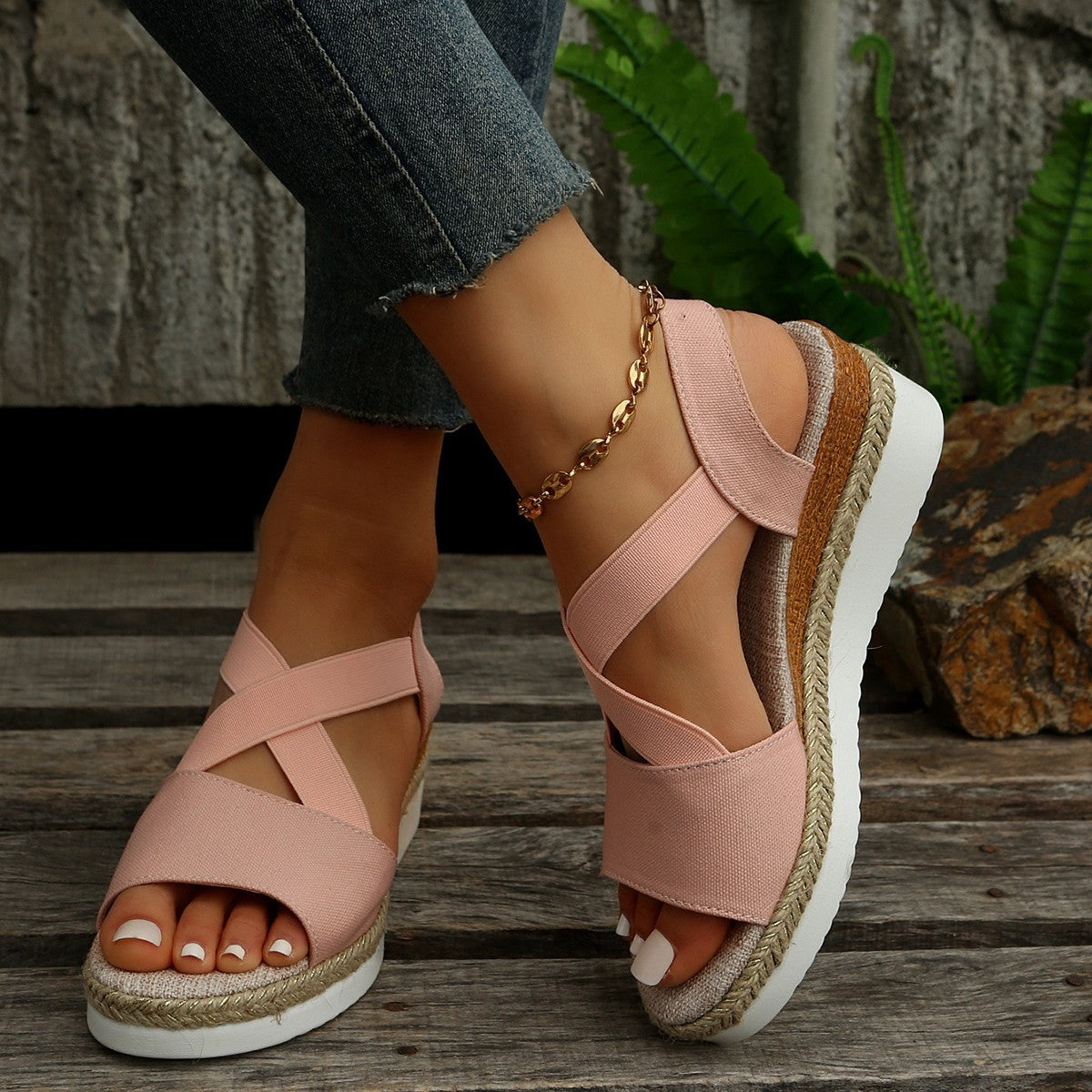 Plus Size Summer Hemp Rope Straw Woven Platform High Heel Open Toe Sandals