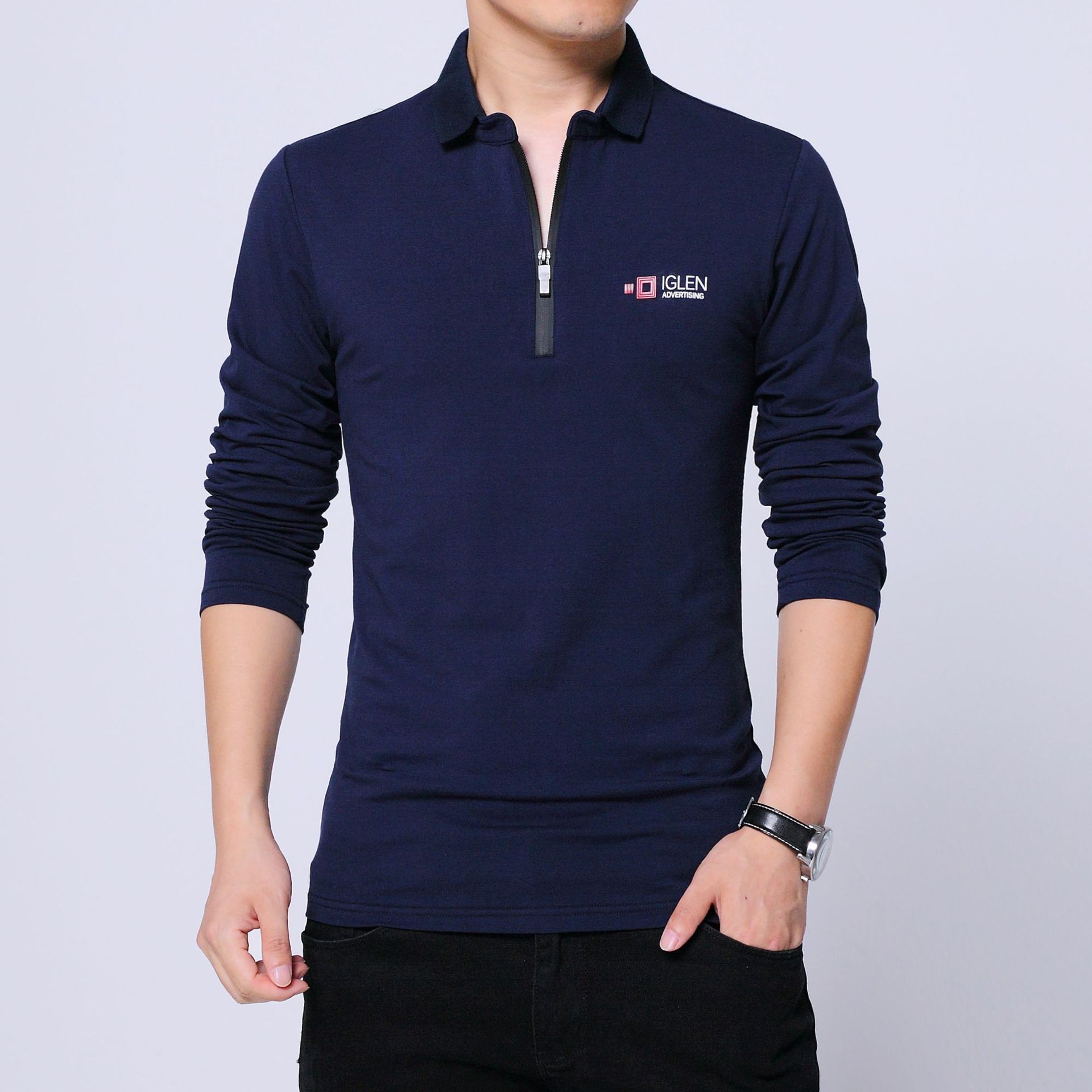 Zipper Lapel Advertising Cultural Shirt Men's Long Sleeve