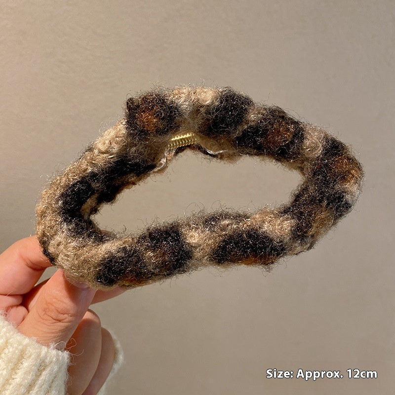 Autumn And Winter Plush Leopard Bow Balls Clip Temperament Female Updo Shark Clip