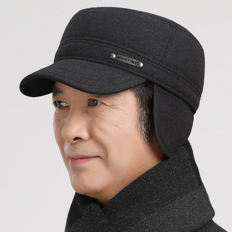 Flat Top Men's Autumn And Winter Warm Dad Old Man Ears Protection Peaked Cap