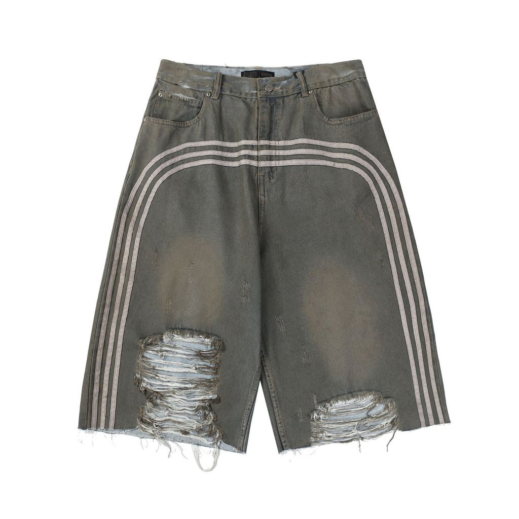 Retro Dirty Dyed Washed Denim Shorts Loose Straight
