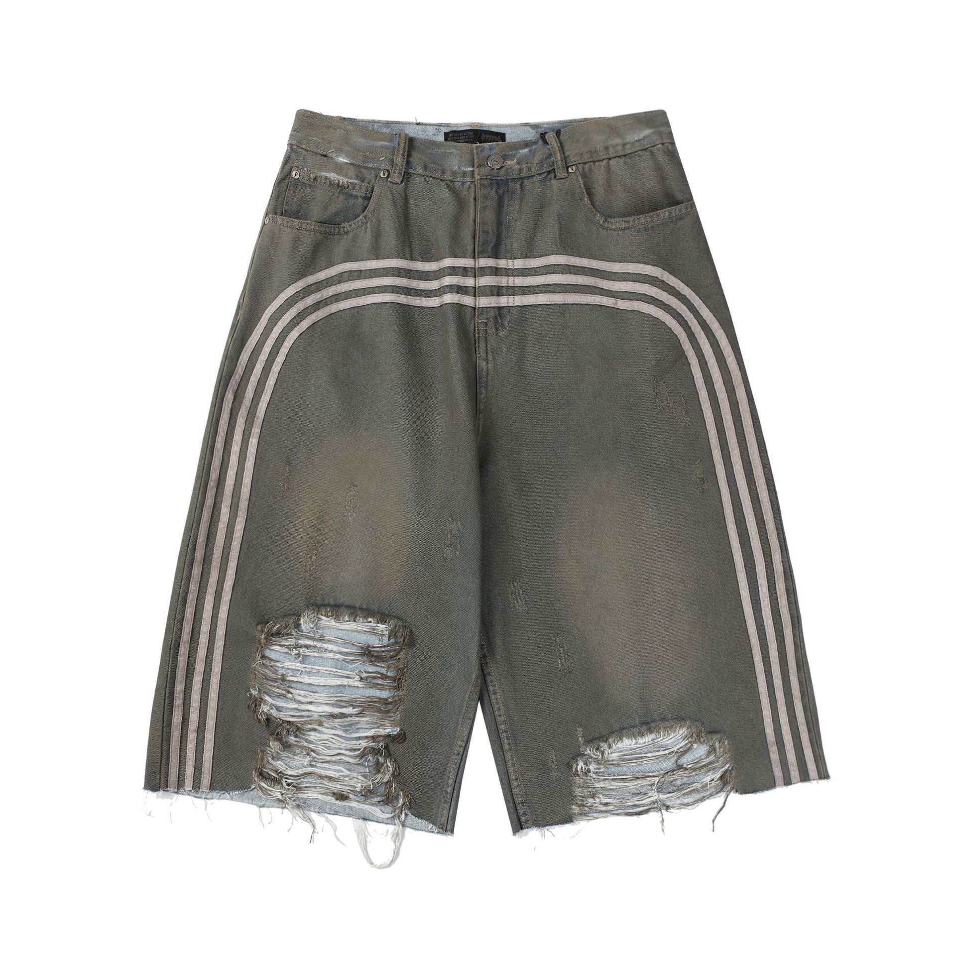 Retro Dirty Dyed Washed Denim Shorts Loose Straight